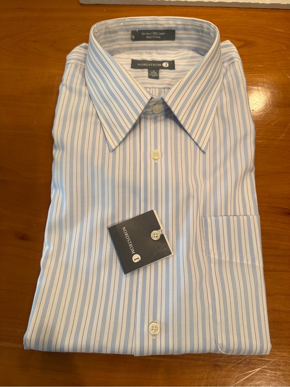 Nordstrom Men’s Shirt with Light Blue Stripes;sz 17 …34/35